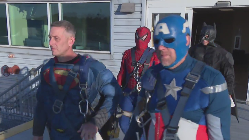 Window washers trade overalls for superhero capes at UPMC Children's Hospital, "It's a beautiful day." — Cranberry Township Health news